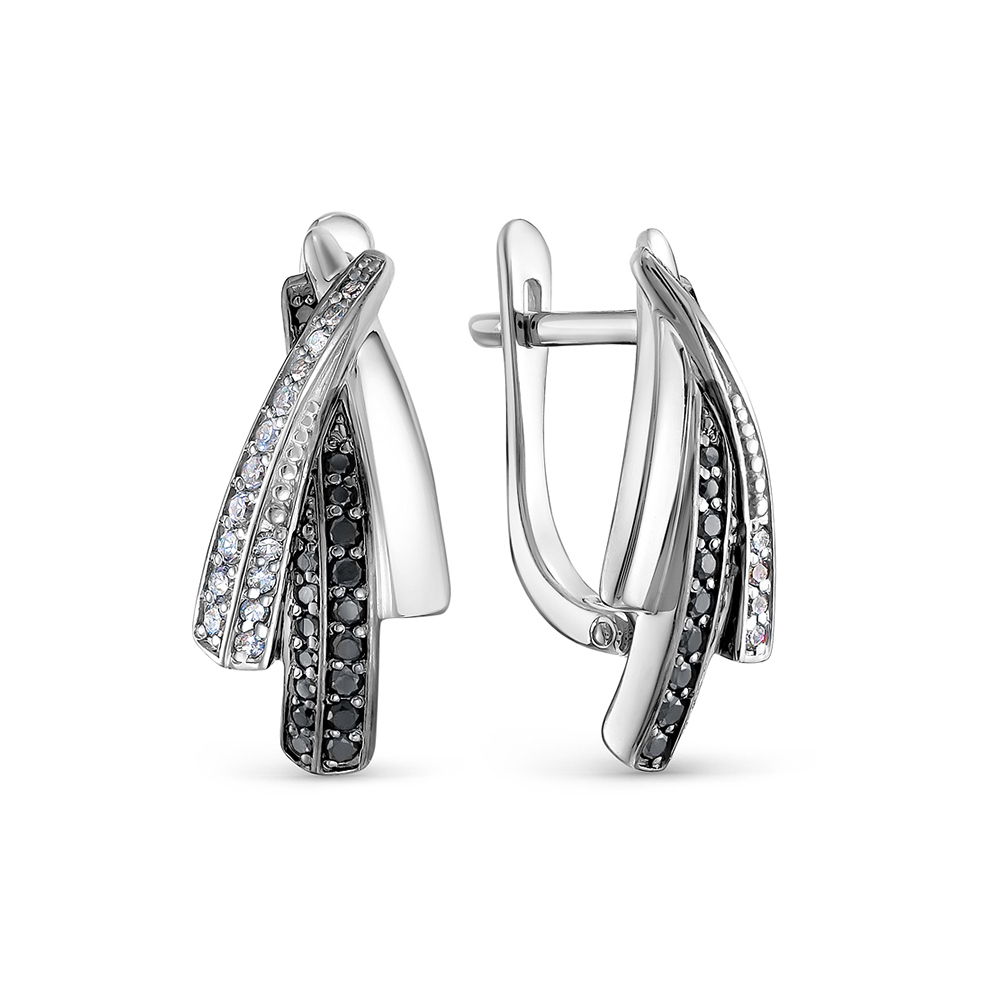 Серьги с чёрными и белыми бриллиантами из белого золота 585 21920-256-27-00