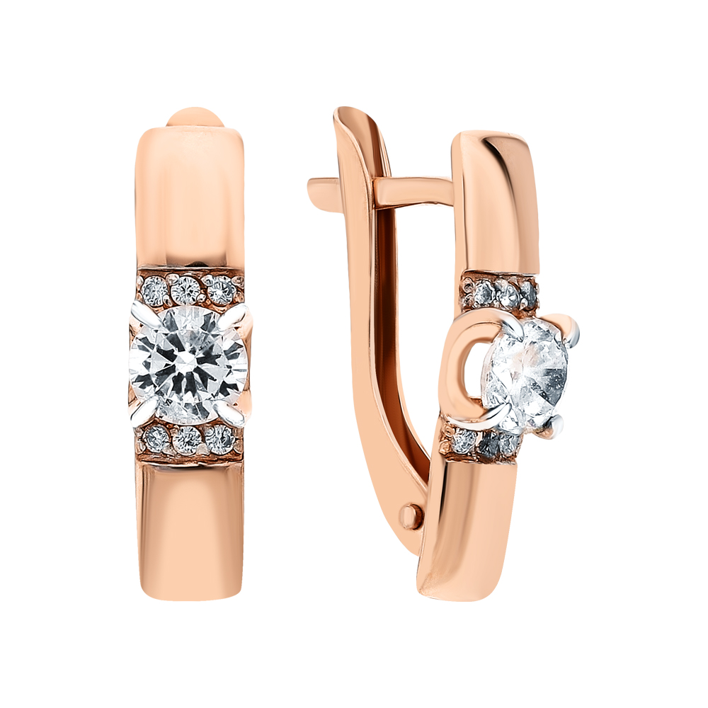Серьги с фианитами из красного золота 585