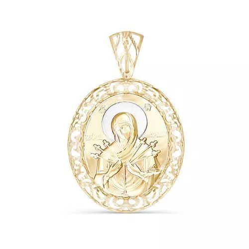 Икона нательная Божией Матери Семистрельной с алмазной гранью из красного золота 585