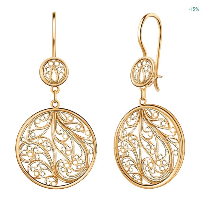 Серьги с филигранью из красного золота 585 2725