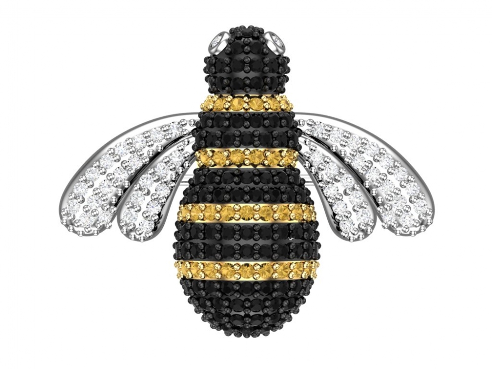 Брошь Пчела с фианитами из серебра 925 с родированием 2701417-00695