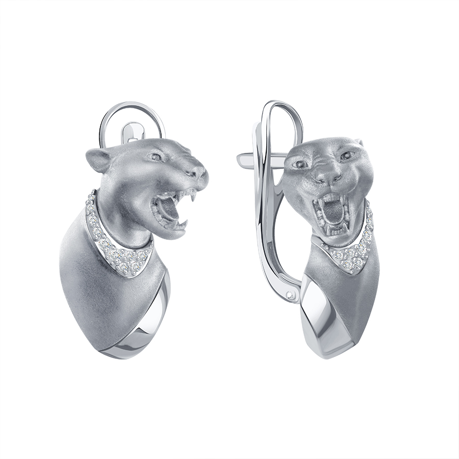 Серьги Пантеры с бриллиантами из белого золота 585 с родированием Т30152Г207-1