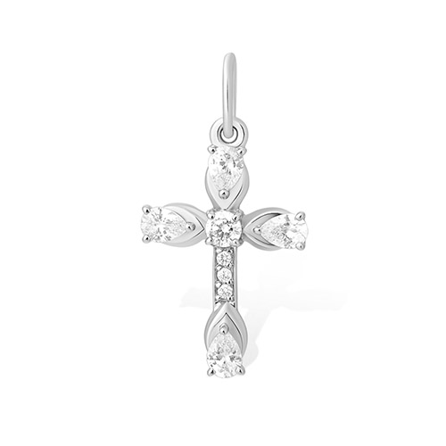 Крест декоративный с фианитами из серебра 925 с родированием