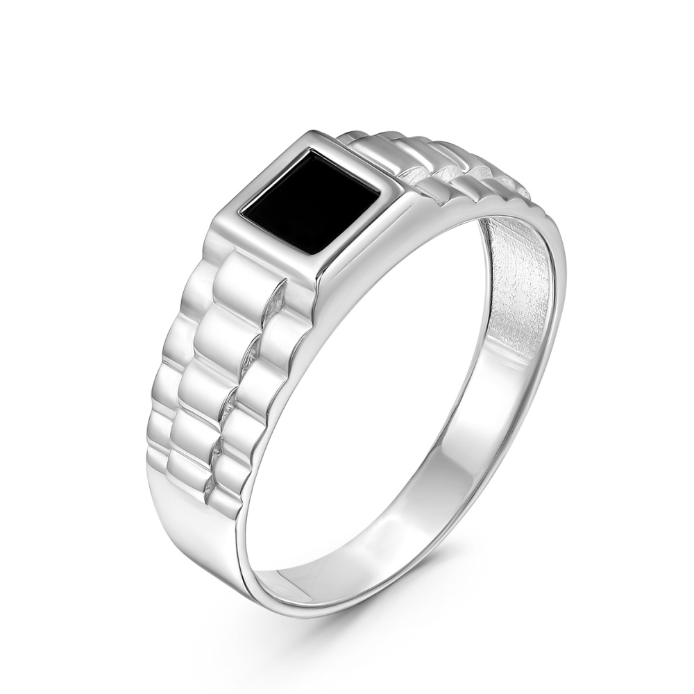 Печатка с черным фианитом из серебра 925 с родированием Пч-006р