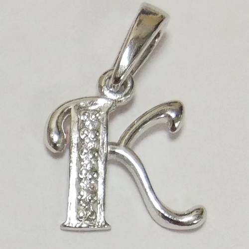 Подвеска-буква К с фианитами из серебра 925 с родированием