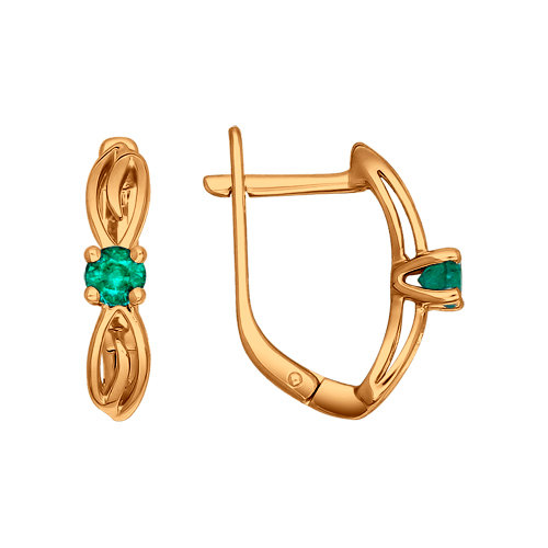 Серьги с изумрудом из красного золота 585