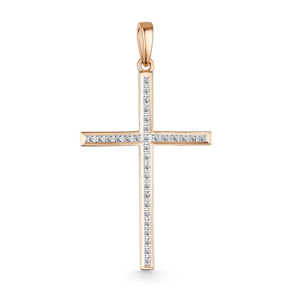 Крест декоративный с бриллиантами из красного золота 585 с родированием