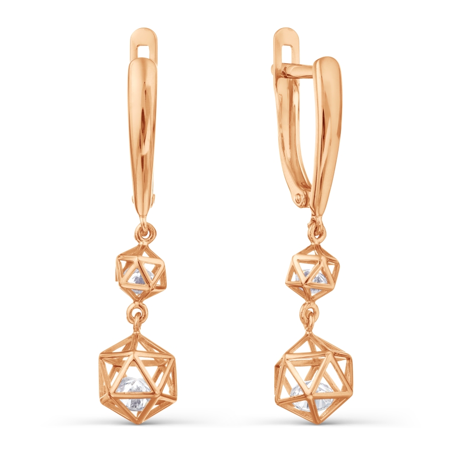 Серьги с фианитами из красного золота 585 Т107028901