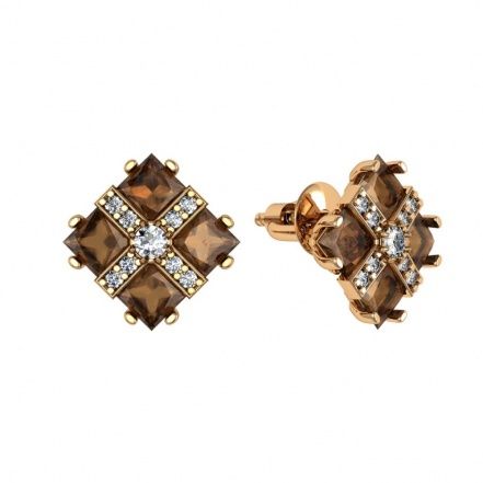 Серьги-пусеты с алпанитами и фианитами из серебра 925 с золочением 302020