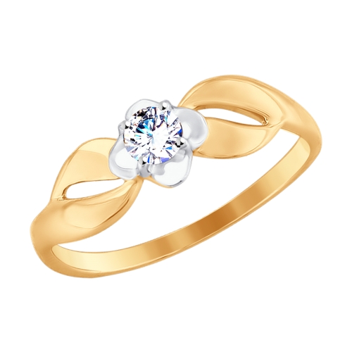 Кольцо с фианитом из красного золота 585 с родированием