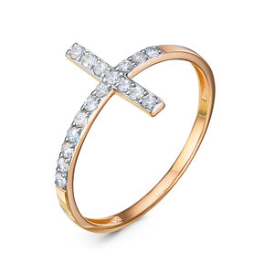 Кольцо Крест с фианитами из красного золота 585 1104835