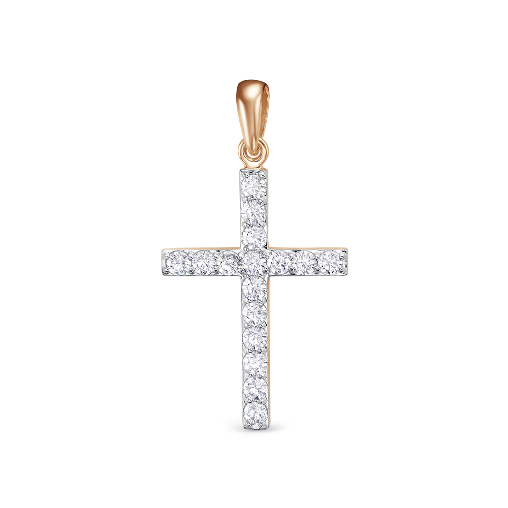 Крест декоративный с бриллиантами из красного золота 585 с родированием