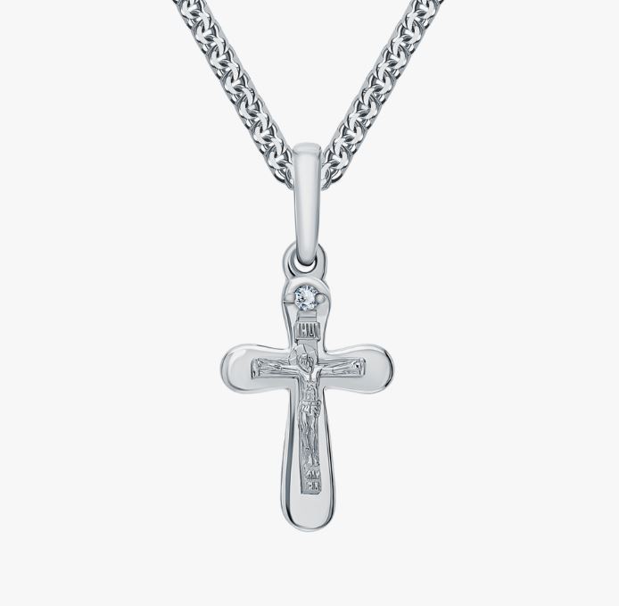 Крест с бриллиантом из серебра 925 с родированием