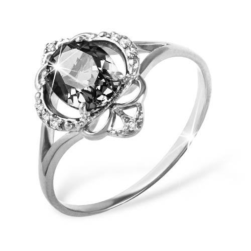 Кольцо с природным камнем и фианитами из серебра 925 с родированием
