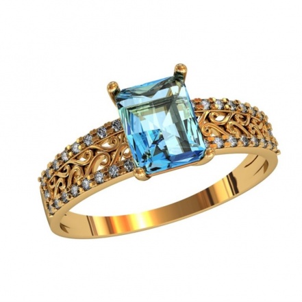 Кольцо с алпанитом и фианитами из серебра 925 с золочением 262055