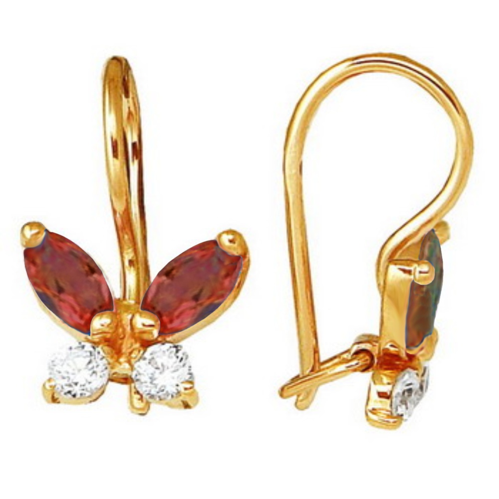 Серьги детские Бабочки с фианитами из красного золота 585 207707 1 36 10