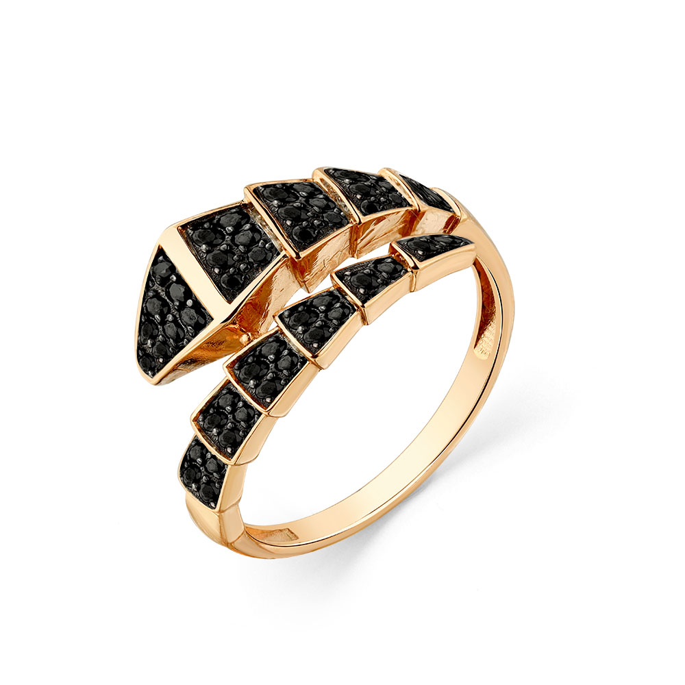 Кольцо Змея с чёрными фианитами из красного золота 585 001-0711-0005-012 
