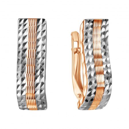 Серьги с алмазной гранью из красного золота 585 с родированием Срг04-02