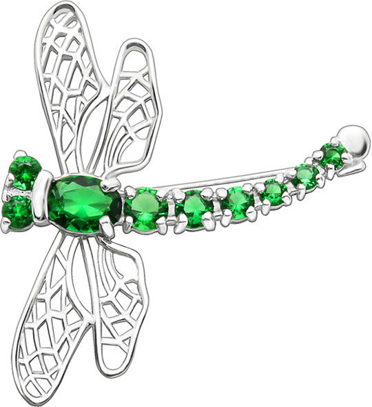 Брошь Стрекоза с кварцами из серебра 925 с родированием 6046-107