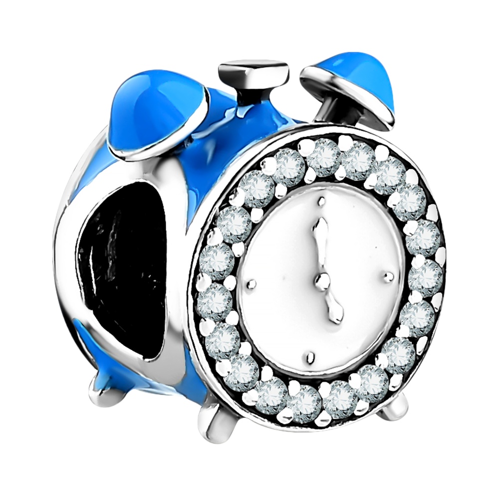 Подвеска шарм Часы с эмалью из серебра 925 с родированием 50-79-0001-27594