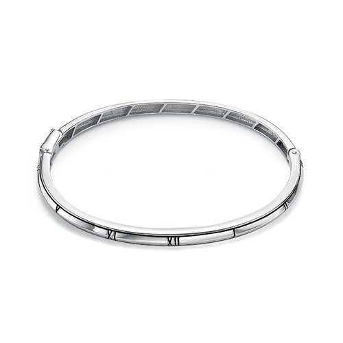 Браслет жёсткий Римские Цифры с эмалью из серебра 925 с родированием с7705126