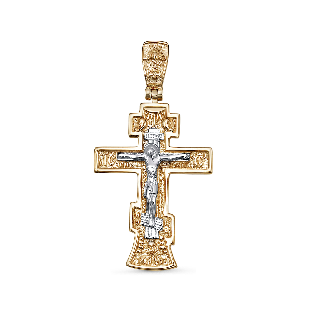 Крест без камней из красного золота 585 с родированием