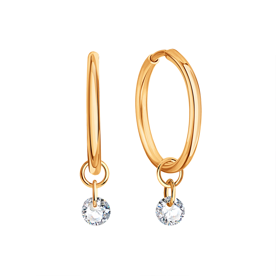 Серьги-конго с фианитами из красного золота 585 Т102029314