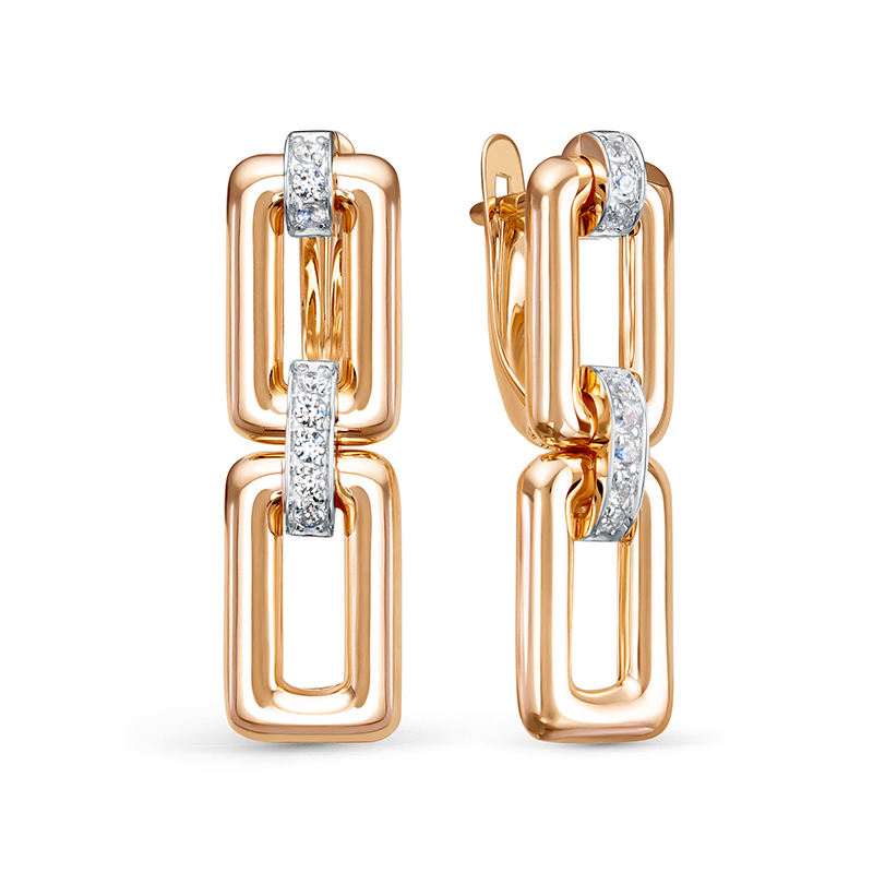 Серьги с фианитами из красного золота 585 1205432