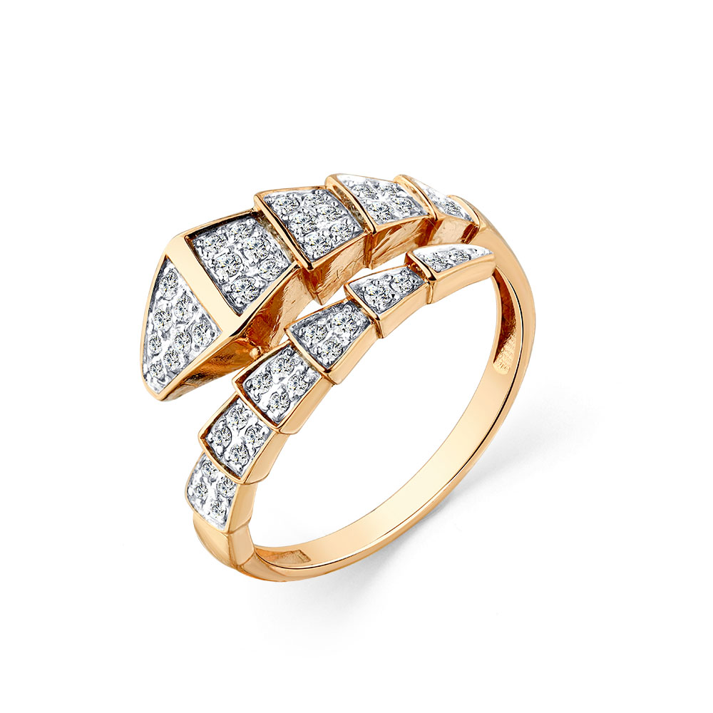 Кольцо Змея с фианитами из красного золота 585 с родированием 001-0711-0001-011