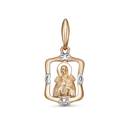 Икона нательная Божией Матери Семистрельной без камней из красного золота 585 с родированием