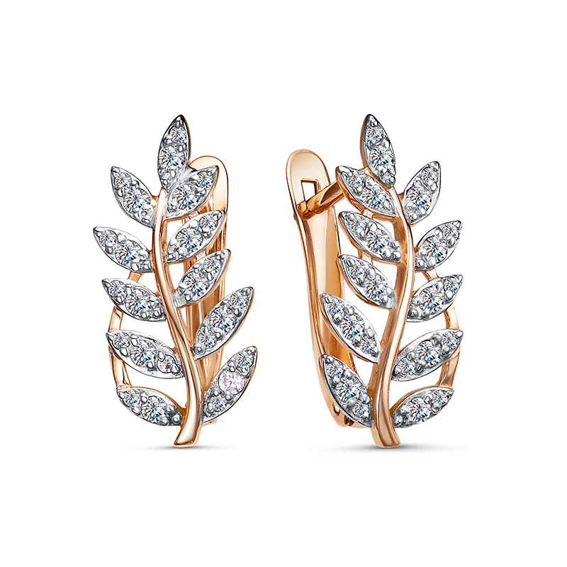 Серьги Веточки с фианитами из красного золота 585 2545807 1 1 1