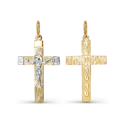 Крест из красного золота 585 с родированием 080292