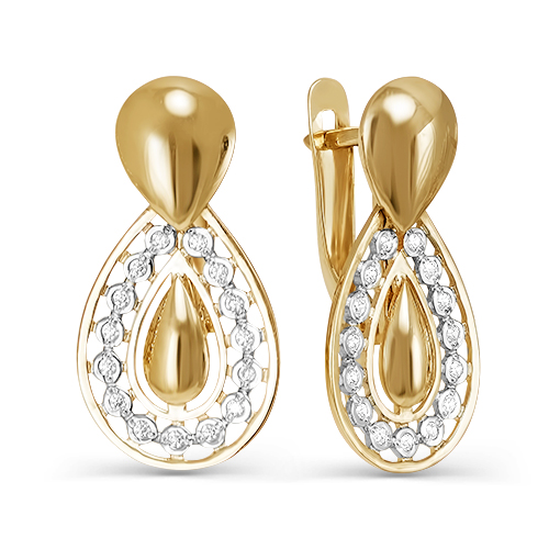Серьги с фианитами из красного золота 585 125253
