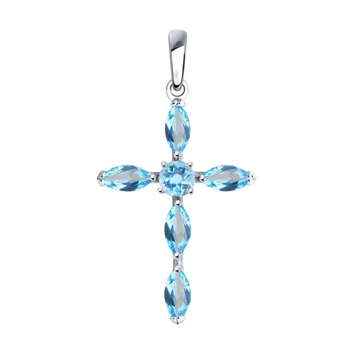 Подвеска Крест с синими фианитами из серебра 925 с родированием 92030508