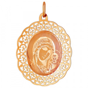 Икона нательная Божией Матери Семистрельной без камней из красного золота 585
