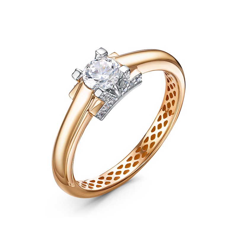 Кольцо с фианитами из красного золота 585 сродированием