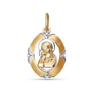 Икона нательная Божией Матери Владимирская с фианитами из красного золота 585
