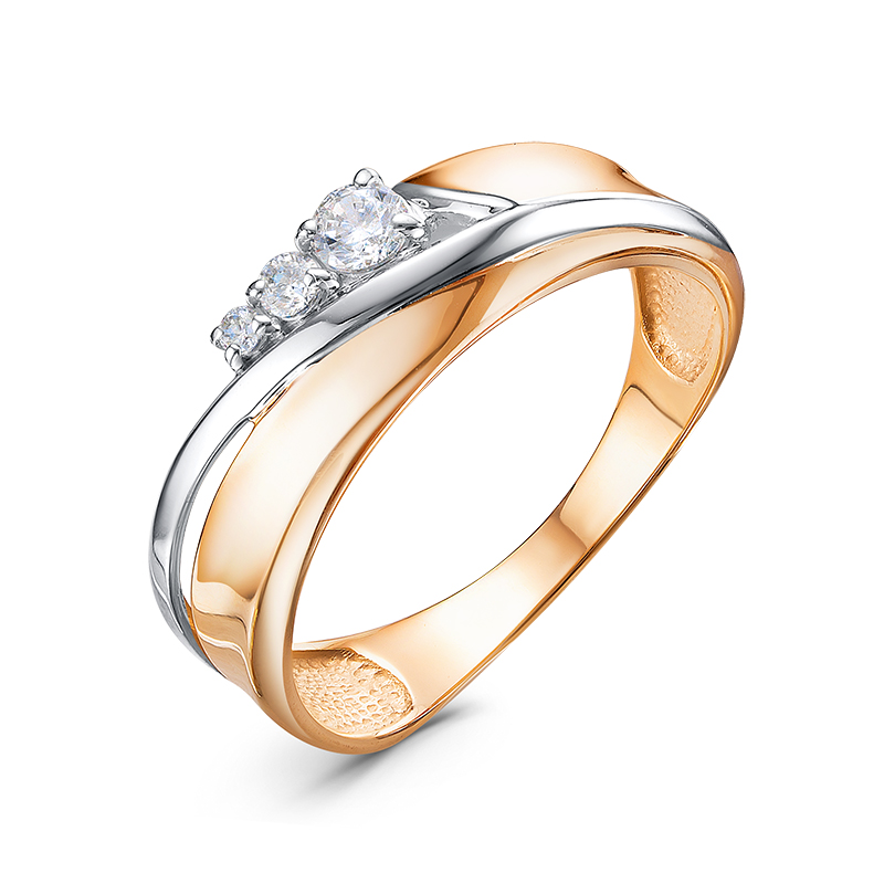 Кольцо с фианитами из красного золота 585 с родированием