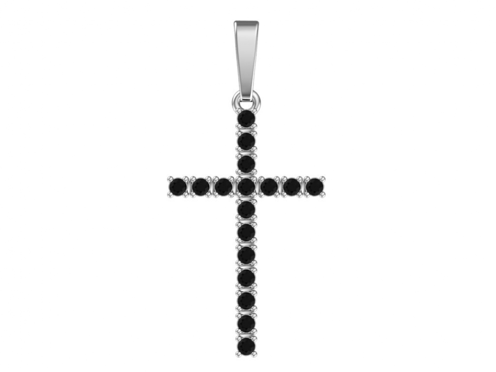 Крест декоративный с черными фианитами из серебра 925 с родированием