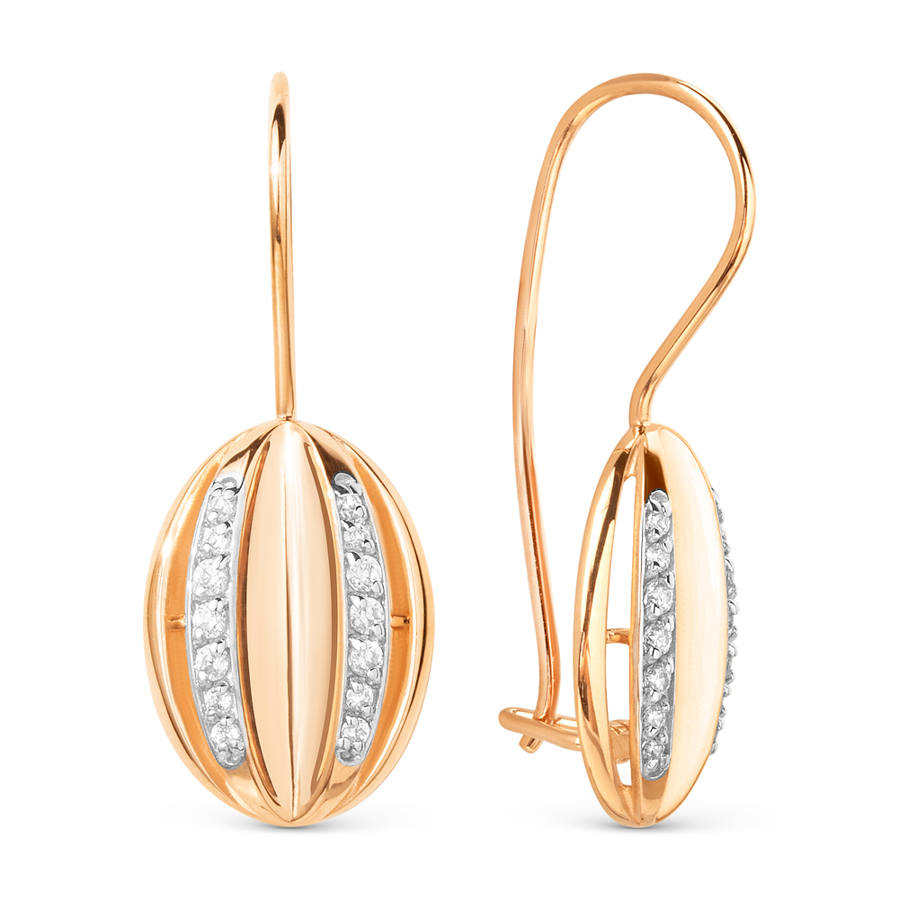 Серьги с фианитами из красного золота 585 023412-1102