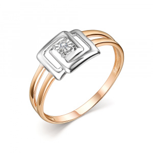 Кольцо с бриллиантами из красного золота 585 с родированием