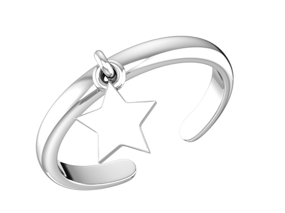 Кольцо Звезда без камней из серебра 925 с родированием