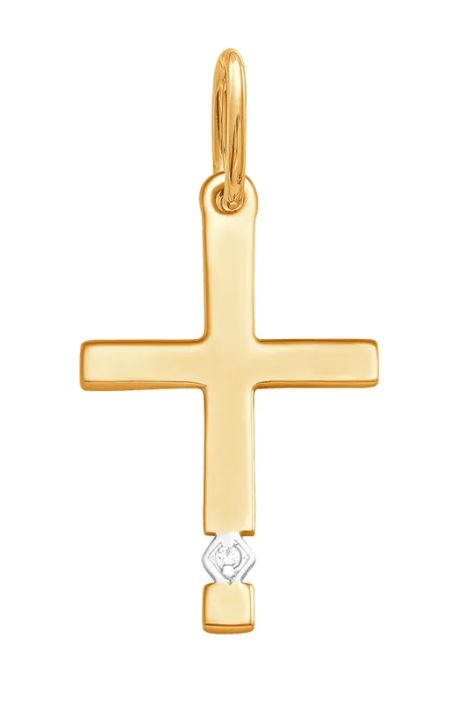 Крест декоративный с фианитом из серебра 925 с золочением
