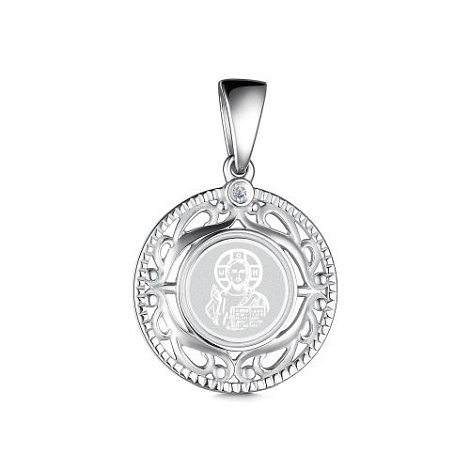 Икона нательная Господь Вседержитель с бриллиантом из серебра 925 с родированием