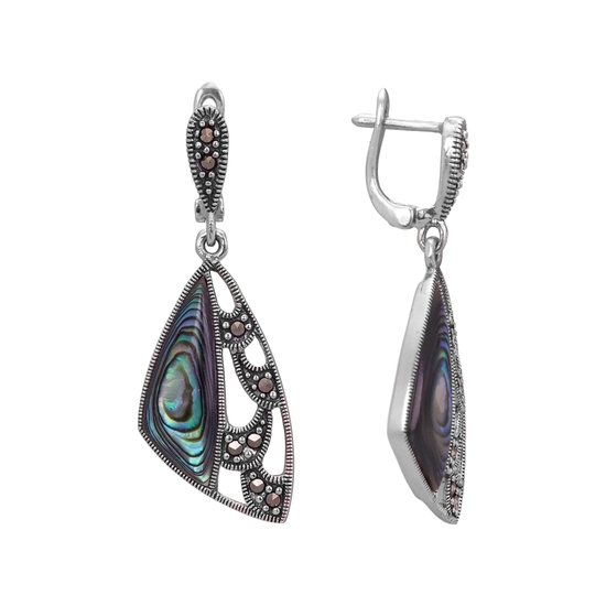 Серьги с гелиотисом и марказитами из серебра 925 ТАСН.234ПЛ2N 