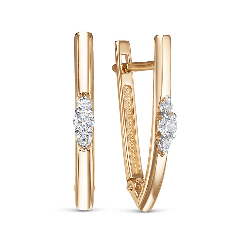 Серьги с фианитами из красного золота 585 1203339