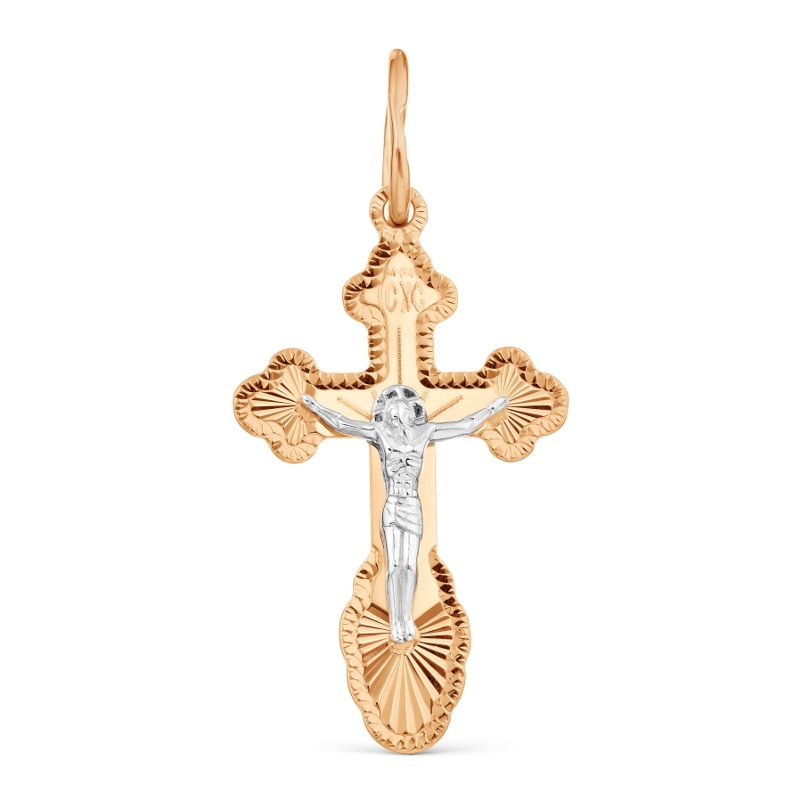 Крест с алмазной гранью из красного золота 585 с родированием