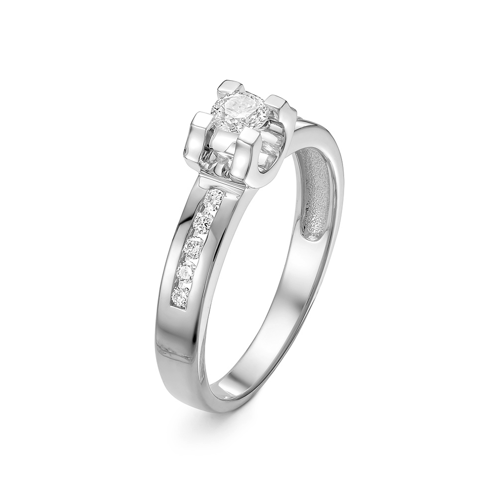 Кольцо с бриллиантами из белого золота 585 с родированием