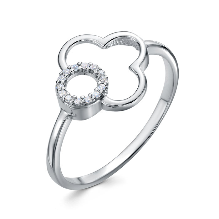 Кольцо Клевер с фианитами из серебра 925 с родированием Z1-11371