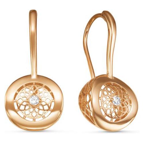 Серьги с фианитами из красного золота 585